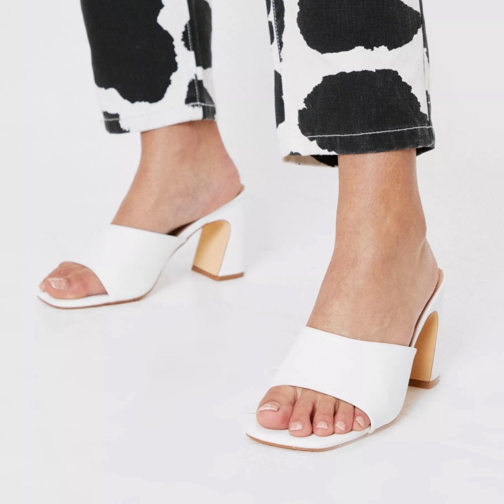Faux leather open toe heeled mules - Nasty Gal